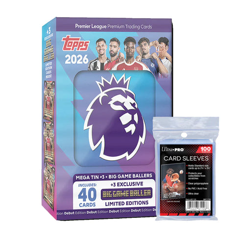 Topps Premier League 2026 - Debut Edition - Mega Tin (Big Game Baller) + 100 Soft Sleeves