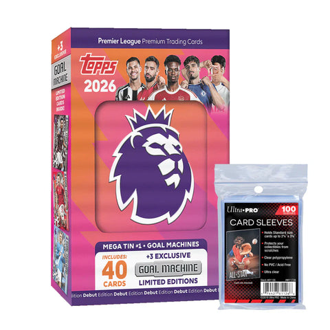 Topps Premier League 2026 - Debut Edition - Mega Tin (Goal Machines) + 100 Soft Sleeves
