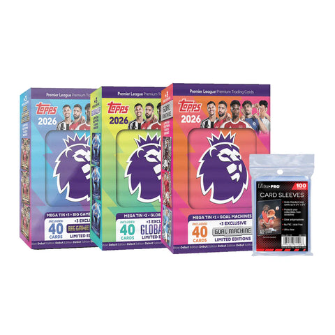 Topps Premier League 2026 - Debut Edition - Mega Tin - 3 Tin Bundle + 100 Soft Sleeves