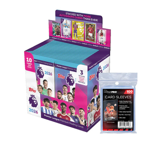 Topps Premier League 2026 - Debut Edition - Full Booster Display Box + 100 Soft Sleeves Topps Premier League 2026 - Debut Edition - Full Booster Display Box + 100 Soft Sleeves