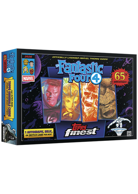 Marvel Fantastic Four trading card box with character images and branding on a white background